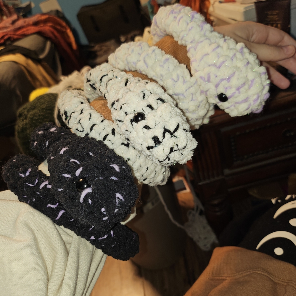 Crochet Snakes - Black, White, Cream